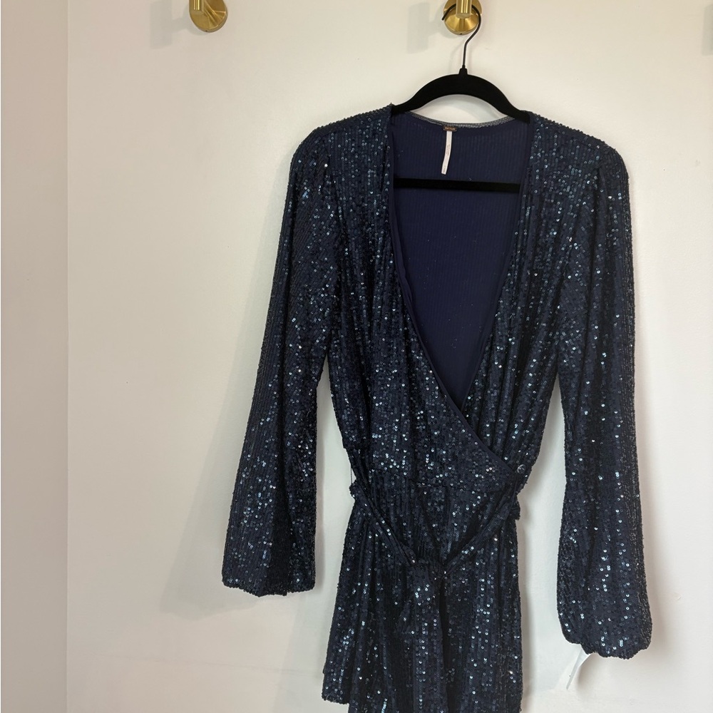 Free People Navy Sequin Wrap Romper - Picture 11 of 11